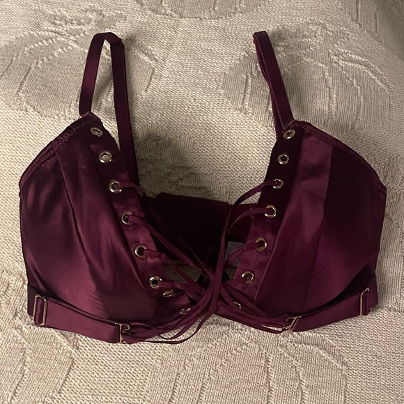 Savage X Fenty lot 2 32D bondage corset cleavage garter belt bra plum black - Picture 12 of 13